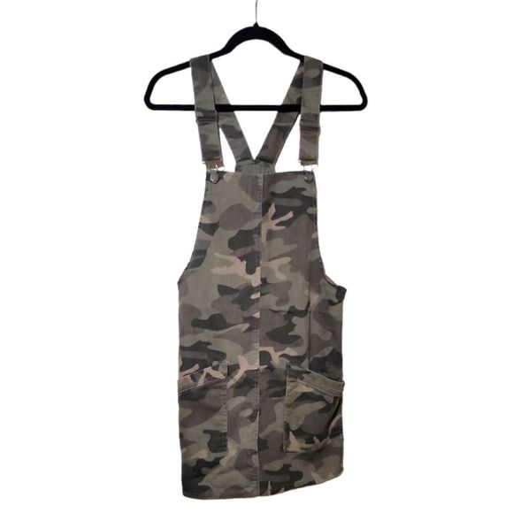 NO Boundaries Camo Print Demin Overalls Mini Juniors Dress Large (11-13) - Picture 1 of 7